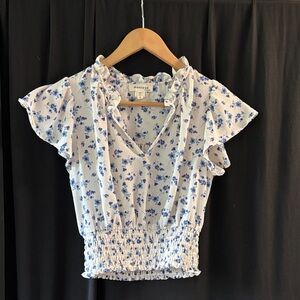 Monteau Blue Floral Smocked Blouse